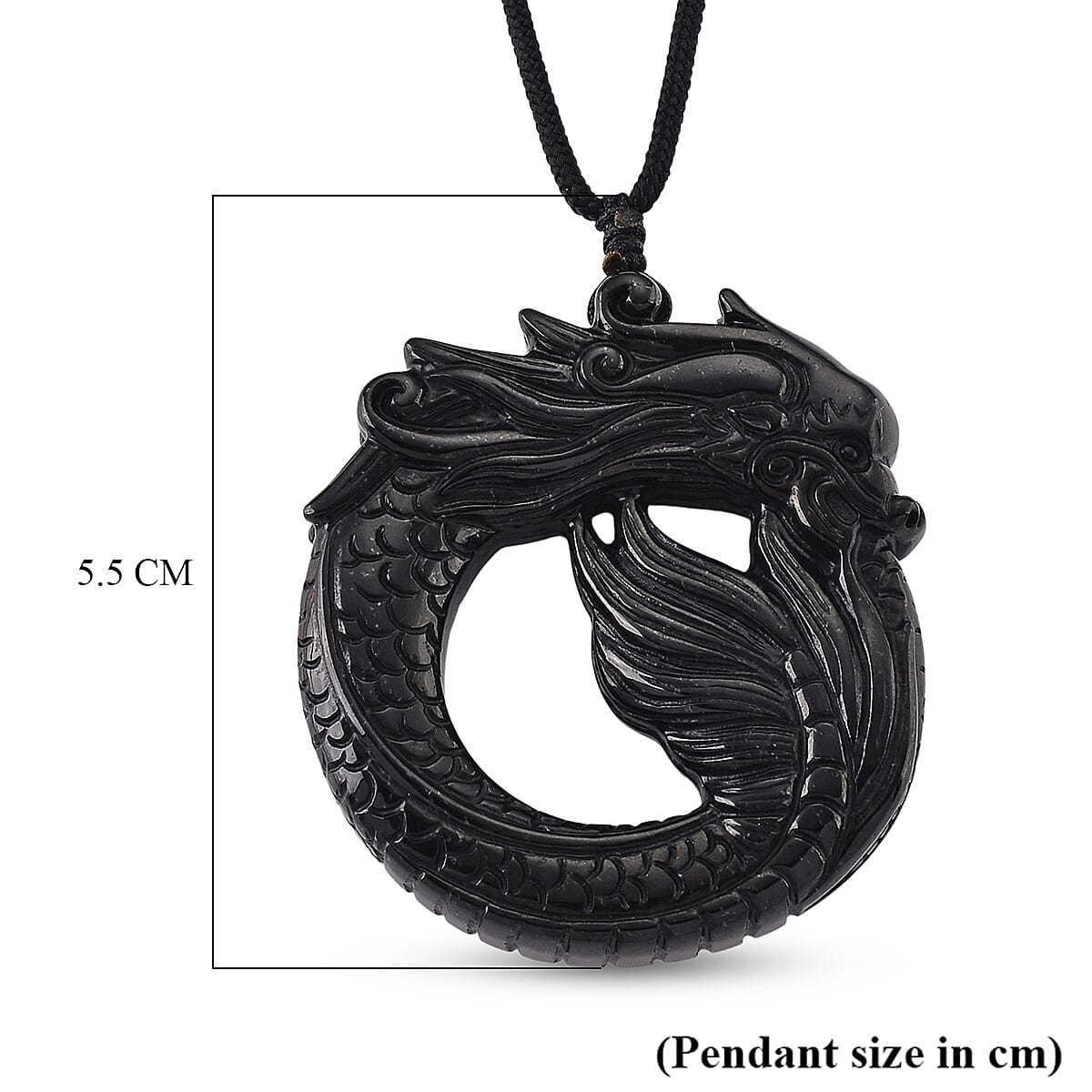 Black Jade Adjustable Dragon Carving Necklace (Size - 28) 180.00 Ct.