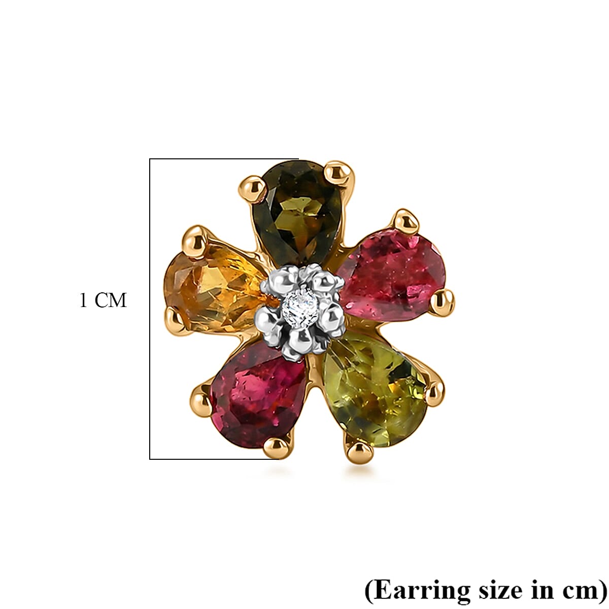 Luxuriant - Multi-Tourmaline & Lab Grown Diamond (SI-G-H) Earring with Push Post in Yellow Gold Plated Sterling Silver 1.62 Ct.