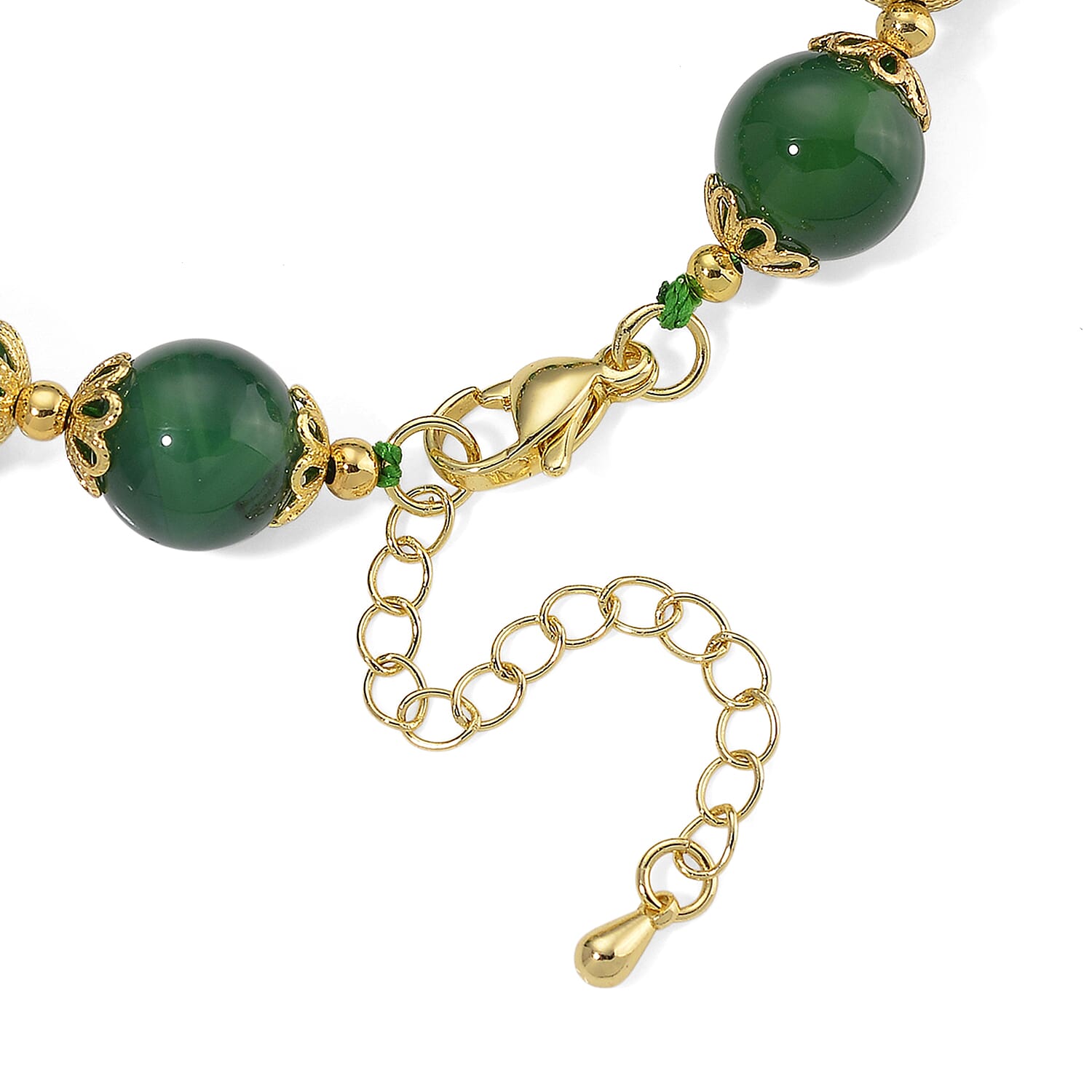 Green Onyx Adjustable Beads Bracelet (Size - 7-2 Ext) in Yellow Gold Tone 85.00 Ct.