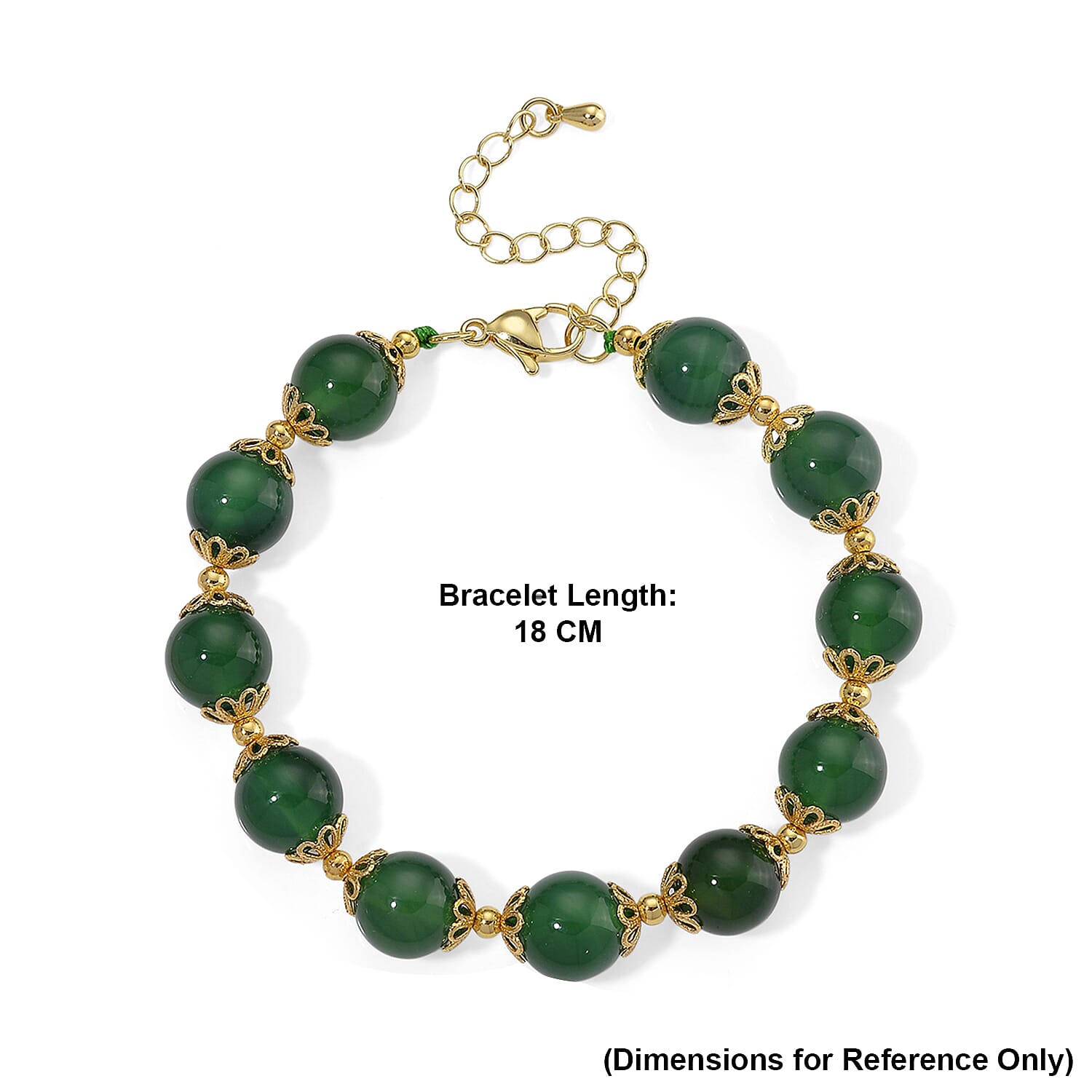 Green Onyx Adjustable Beads Bracelet (Size - 7-2 Ext) in Yellow Gold Tone 85.00 Ct.