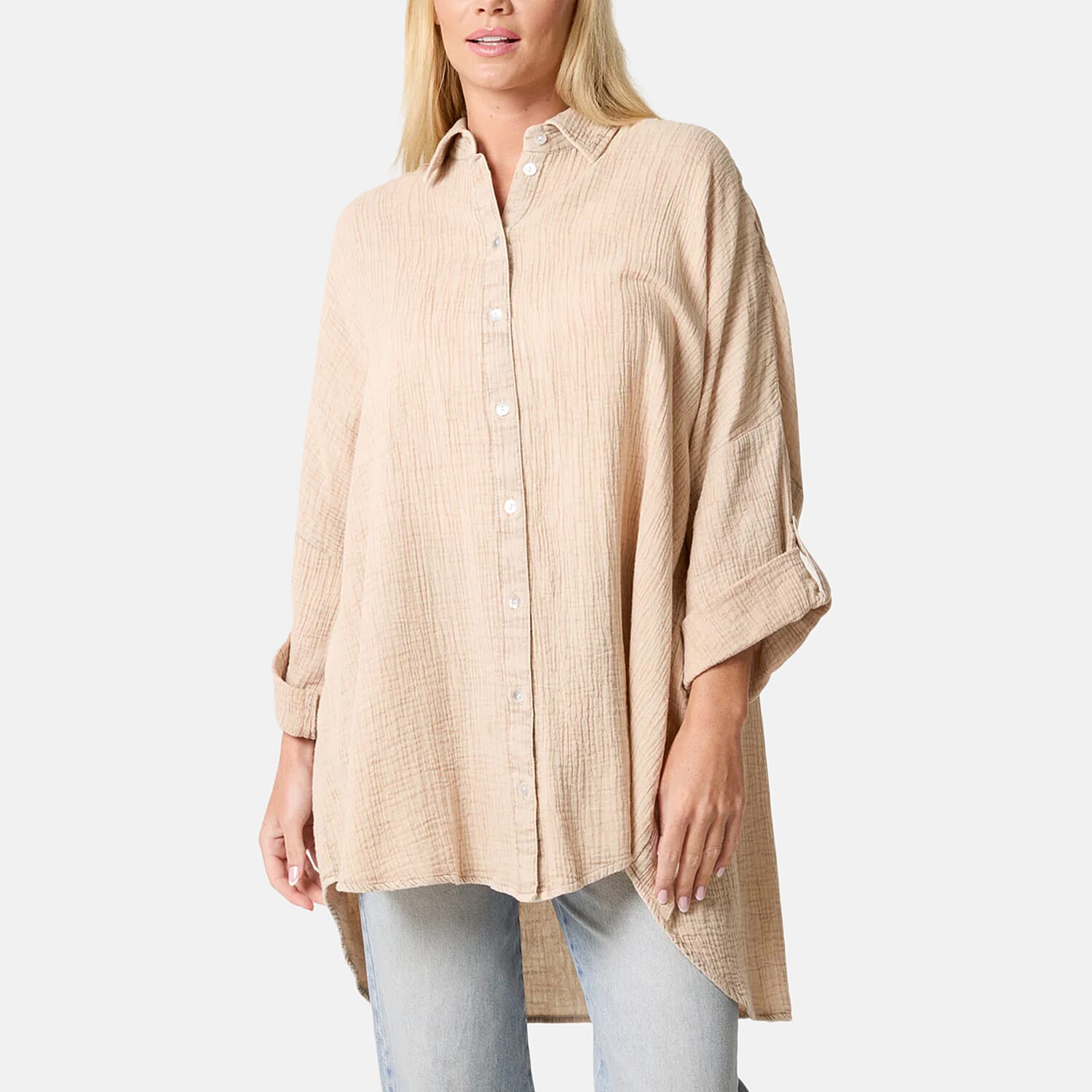QED Crinkle Loose Fitting Oversized Shirt (Size 10-22) - Stone