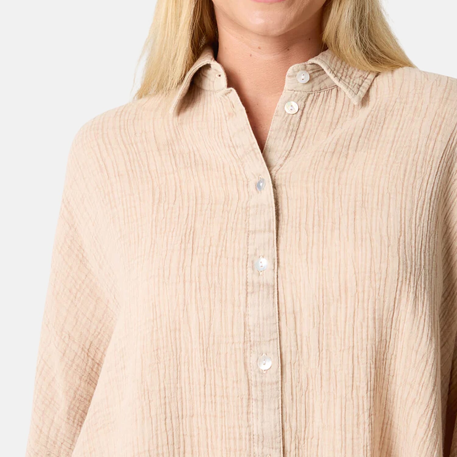 QED Crinkle Loose Fitting Oversized Shirt (Size 10-22) - Stone
