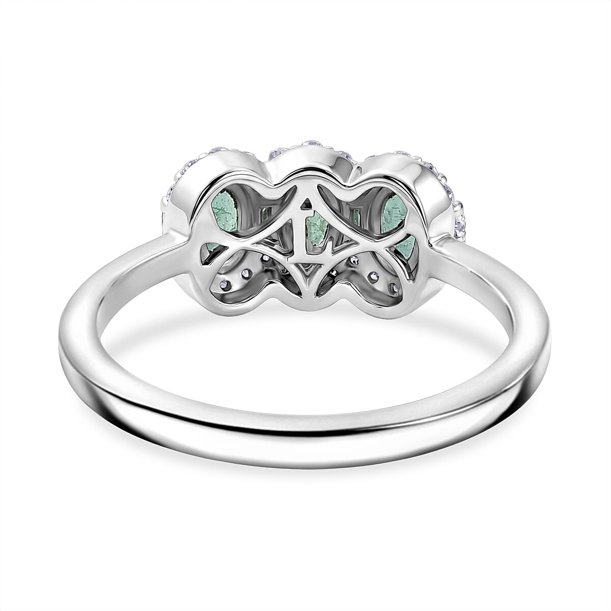 Luxuriant - AAA Zambian Emerald & Lab Grown Diamond (SI-G-H) Ring in Rhodium Overlay Sterling Silver 0.84 Ct.