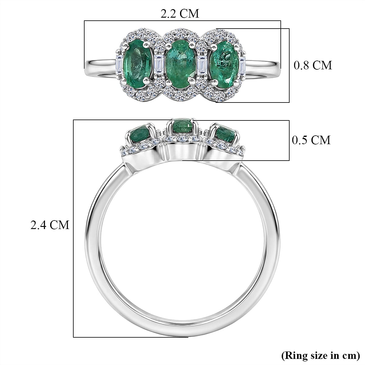 Luxuriant - AAA Zambian Emerald & Lab Grown Diamond (SI-G-H) Ring in Rhodium Overlay Sterling Silver 0.84 Ct.