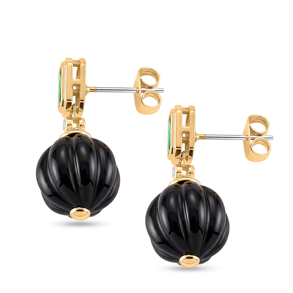 Shungite, Green Cubic Zirconia & Green Crystal Beads Earring with Push Back 20.52 Ct.