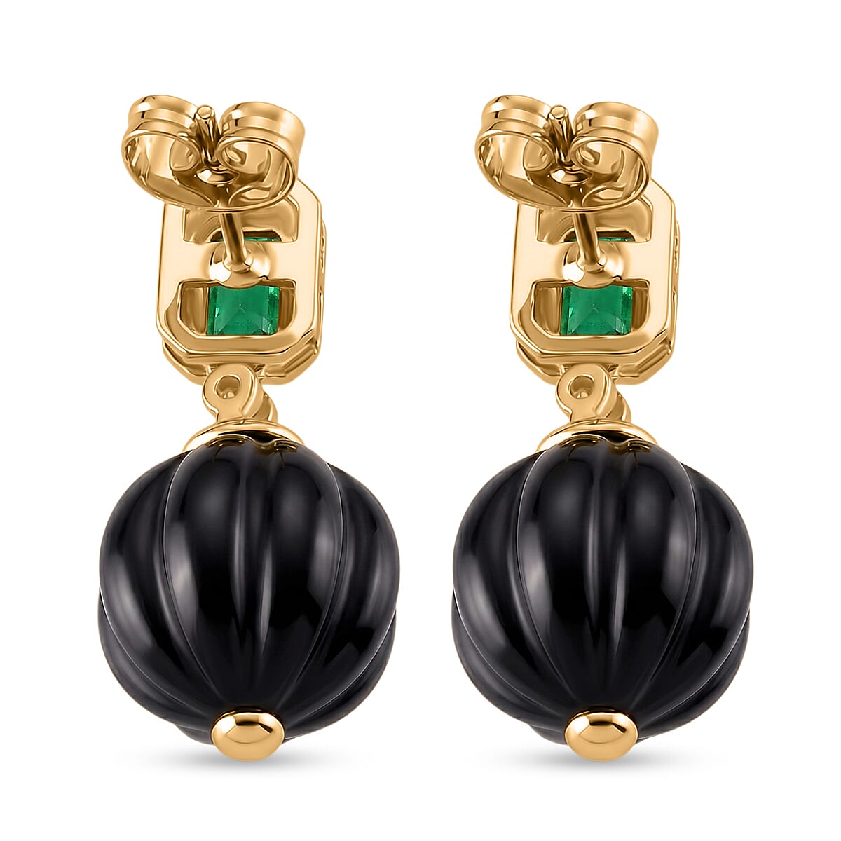 Shungite, Green Cubic Zirconia & Green Crystal Beads Earring with Push Back 20.52 Ct.