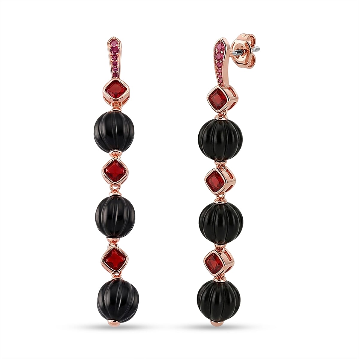 Shungite & Red Cubic Zirconia Beads Drop Earring with Push Back 34.00 Ct.