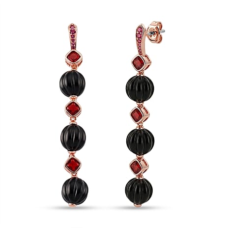 Shungite & Red Cubic Zirconia Beads Drop Earring with Push Back 34.00 Ct.