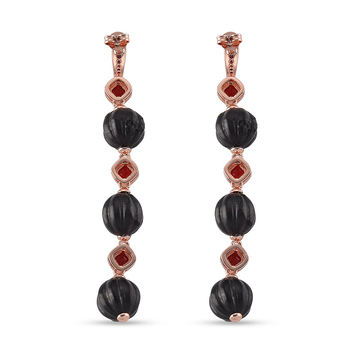 Shungite & Red Cubic Zirconia Beads Drop Earring with Push Back 34.00 Ct.