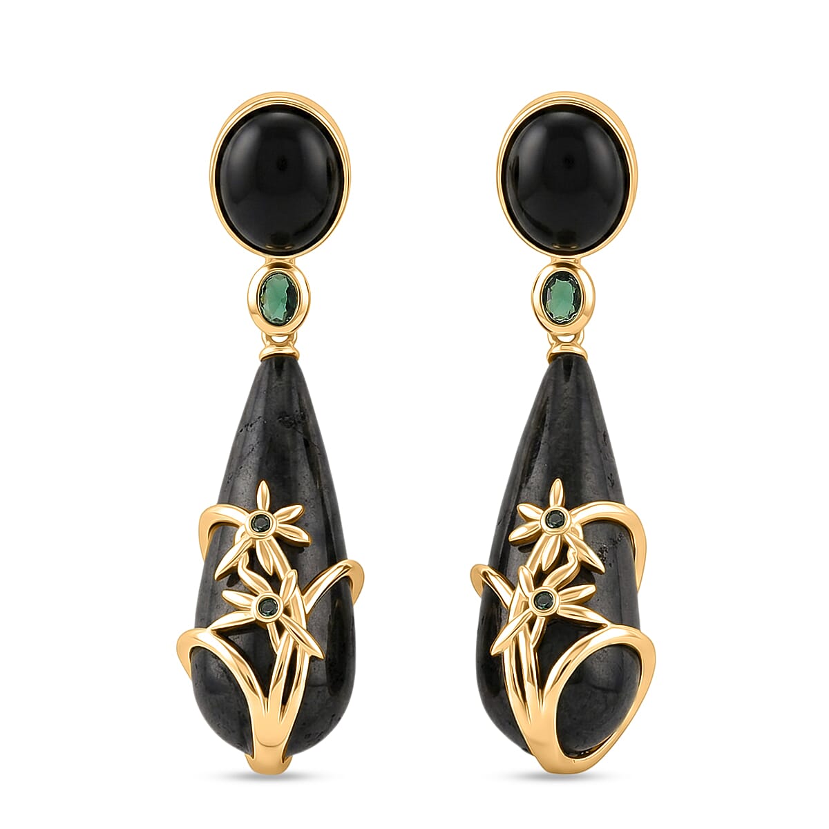 Shungite, Green Cubic Zirconia & Crystal Beads Drop Earring 40.52  Ct.