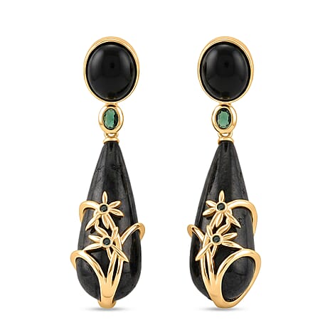 Shungite, Green Cubic Zirconia & Crystal Beads Drop Earring 40.52  Ct.