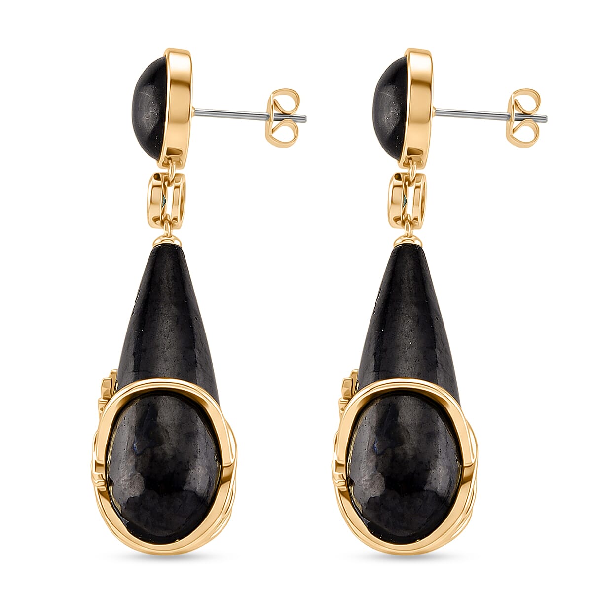 Shungite, Green Cubic Zirconia & Crystal Beads Drop Earring 40.52  Ct.