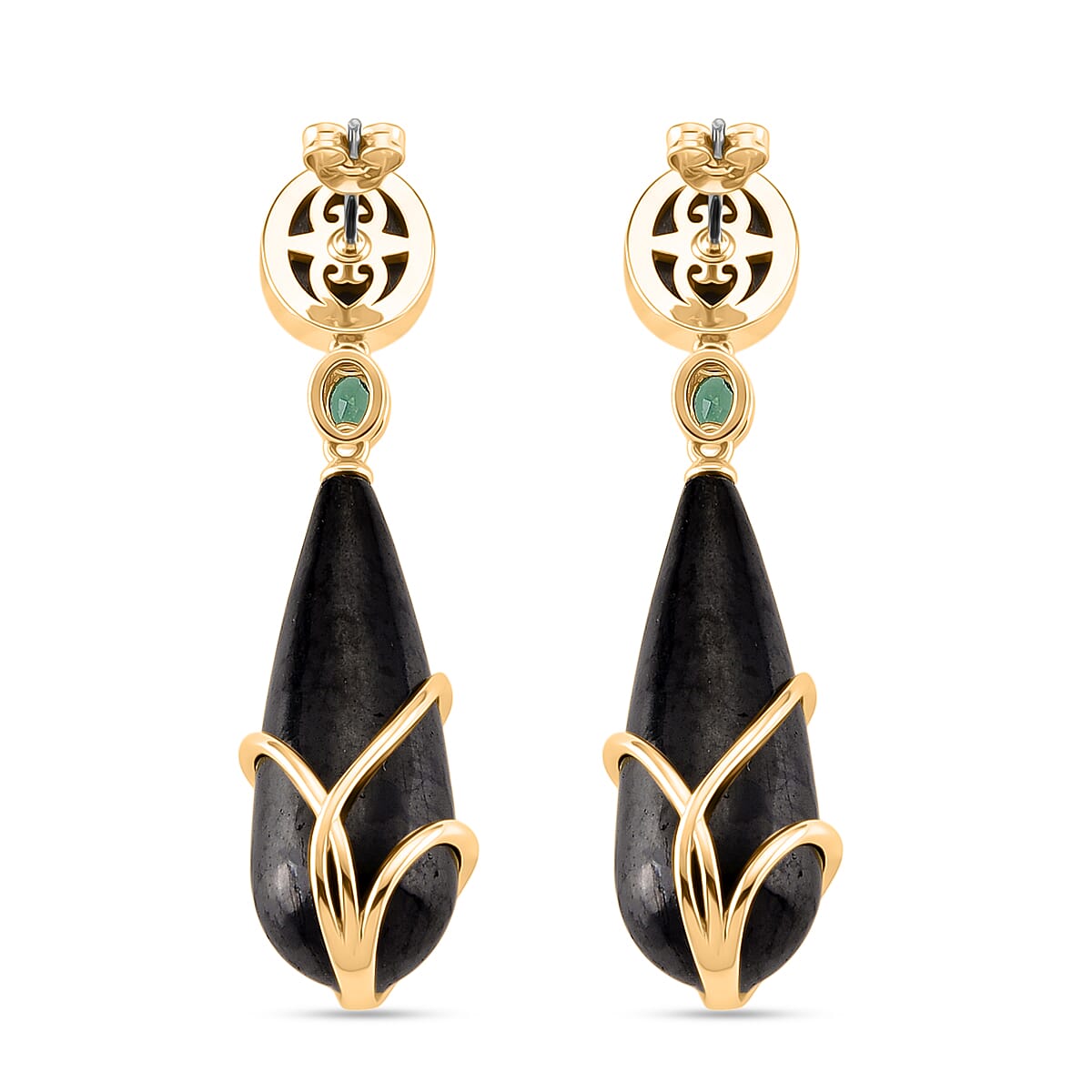 Shungite, Green Cubic Zirconia & Crystal Beads Drop Earring 40.52  Ct.