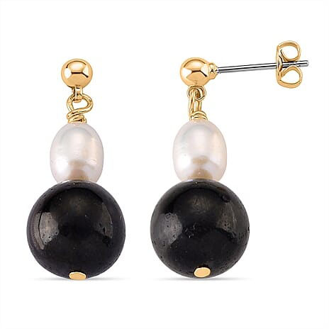 Shungite & Fresh Water Pearl Beads Drop Earring with Push Back 20.00 Ct.