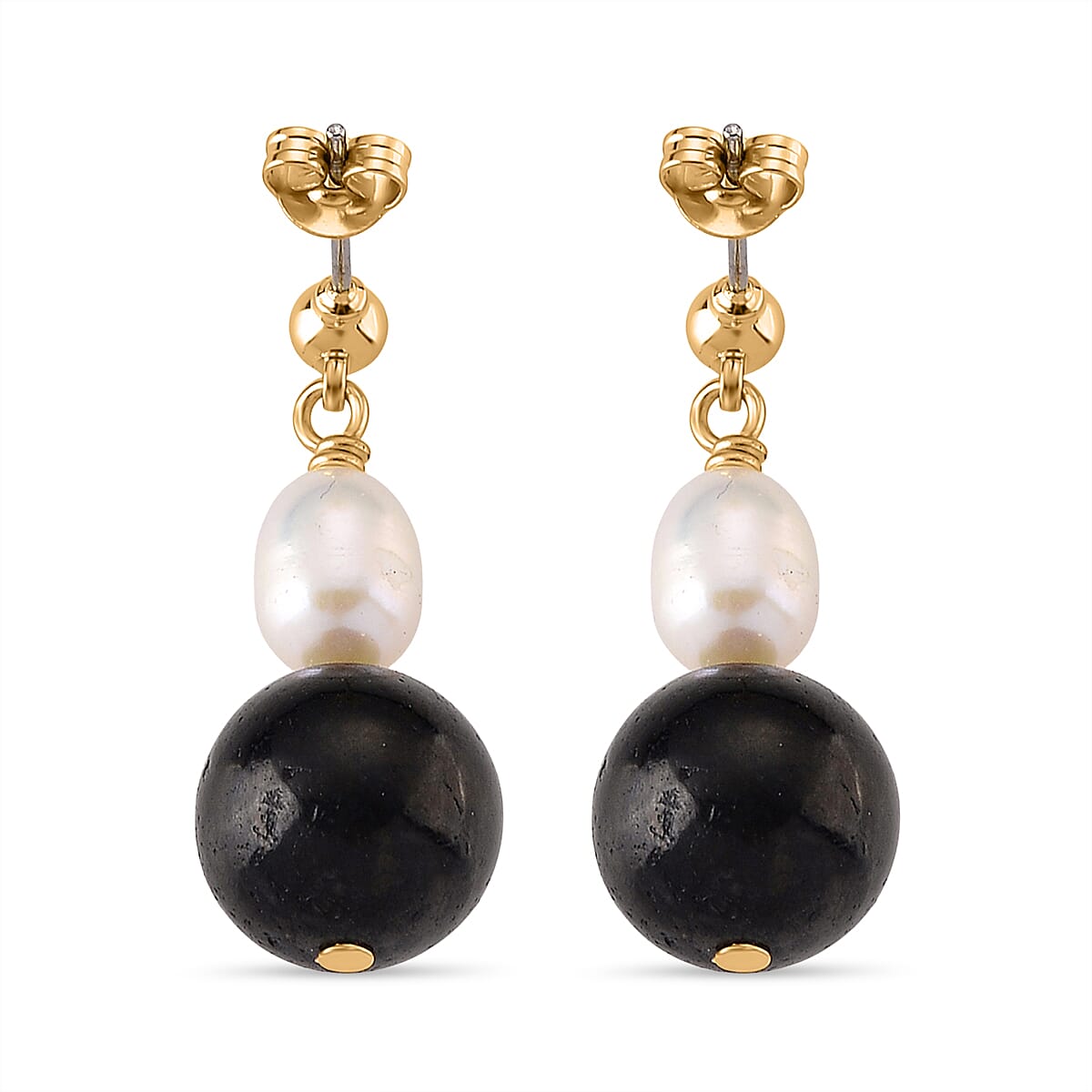 Shungite & Fresh Water Pearl Beads Drop Earring with Push Back 20.00 Ct.