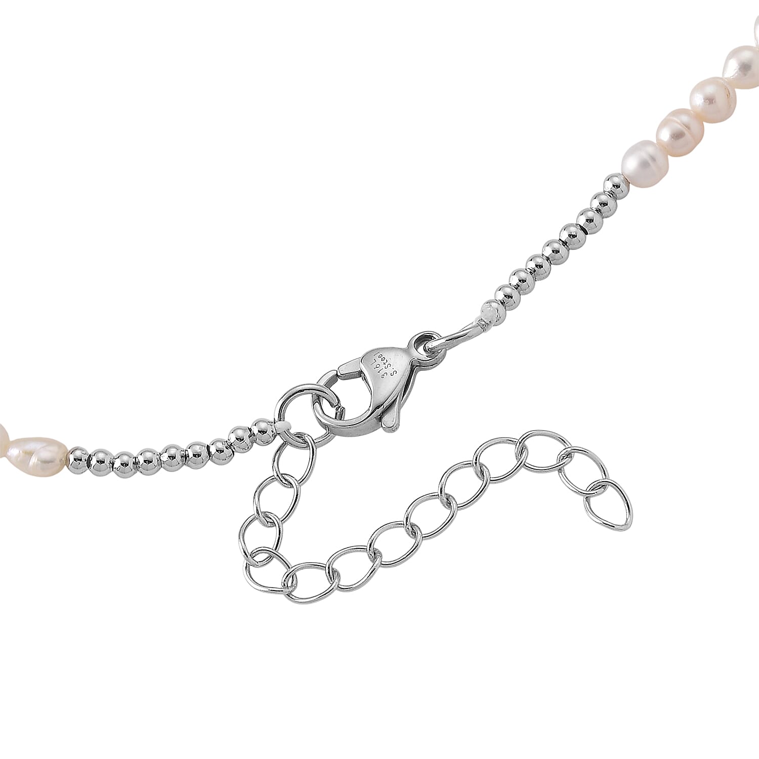 White Fresh Water Pearl Adjustable Necklace (Size - 18-2 Ext) in Silver Tone 30.00 Ct.