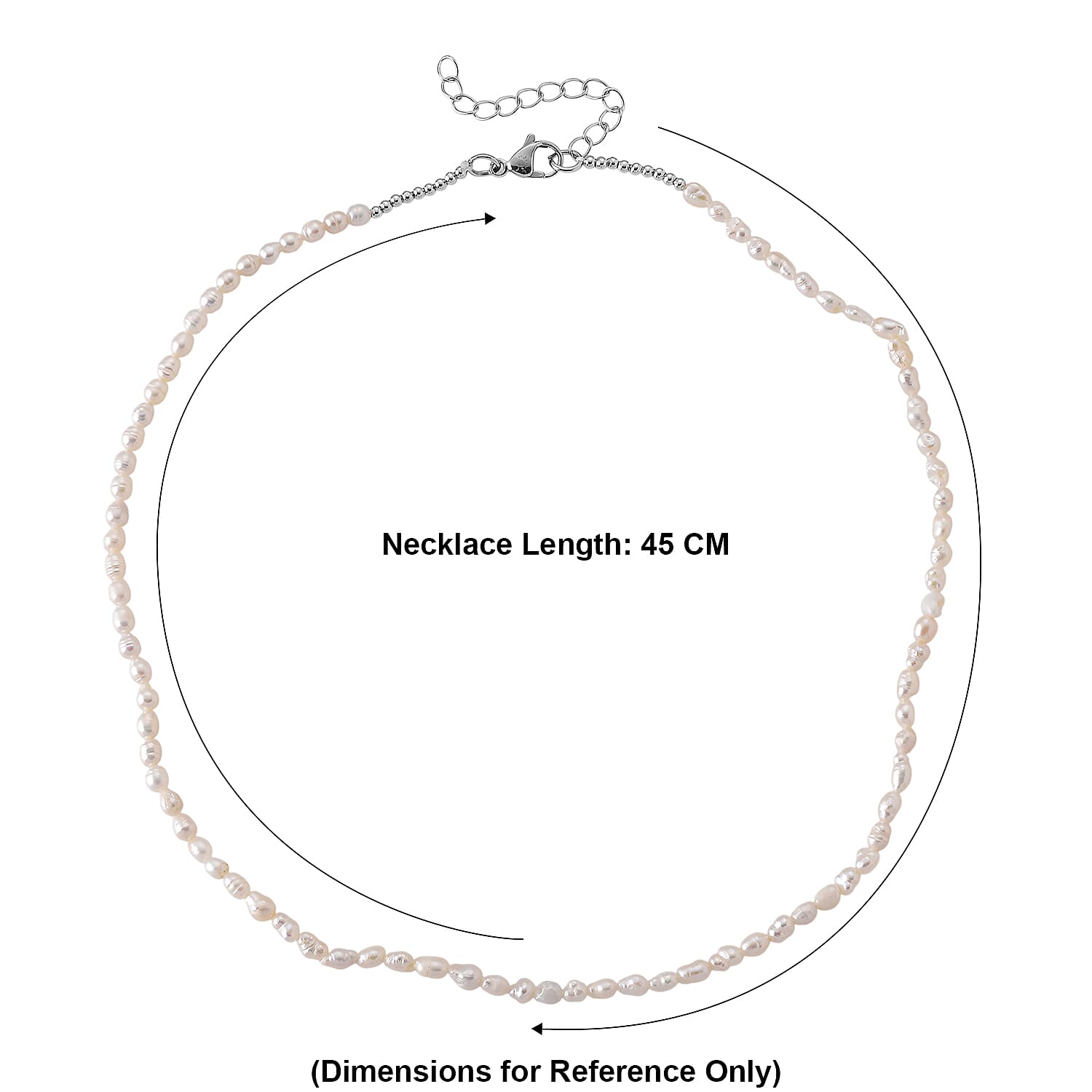 White Fresh Water Pearl Adjustable Necklace (Size - 18-2 Ext) in Silver Tone 30.00 Ct.