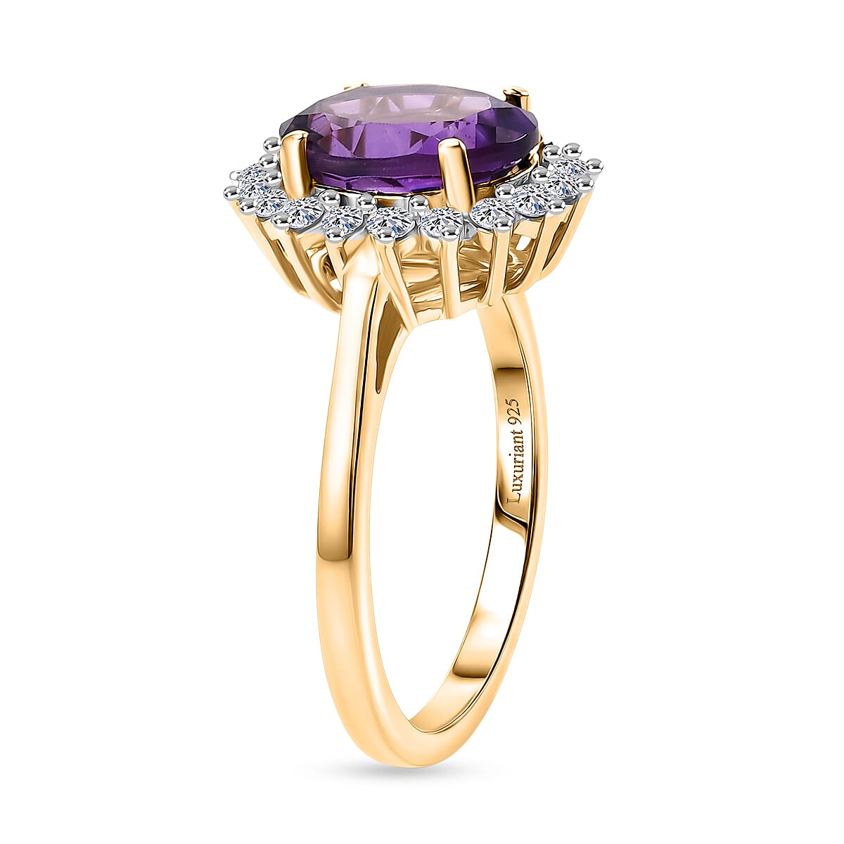 Luxuriant Zambian Amethyst, Lab Grown Diamond Halo Ring in 18K YG VermeilSterling Silver  2.774  Ct.
