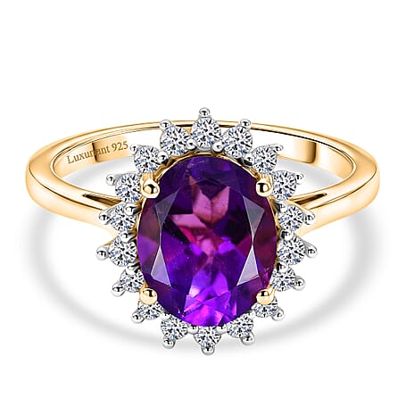 Luxuriant Zambian Amethyst, Lab Grown Diamond Halo Ring in 18K YG VermeilSterling Silver  2.774  Ct.