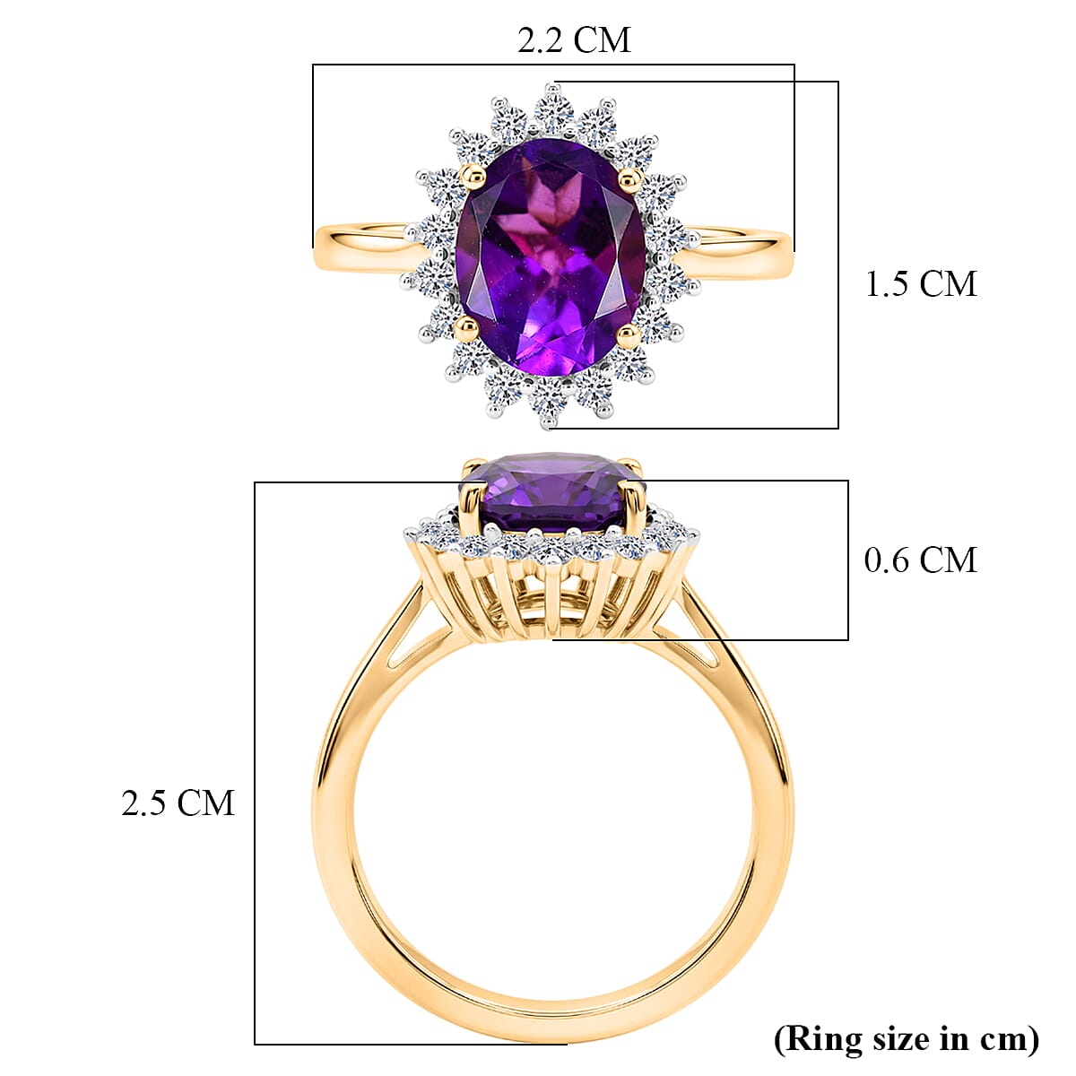 Luxuriant Zambian Amethyst, Lab Grown Diamond Halo Ring in 18K YG VermeilSterling Silver  2.774  Ct.