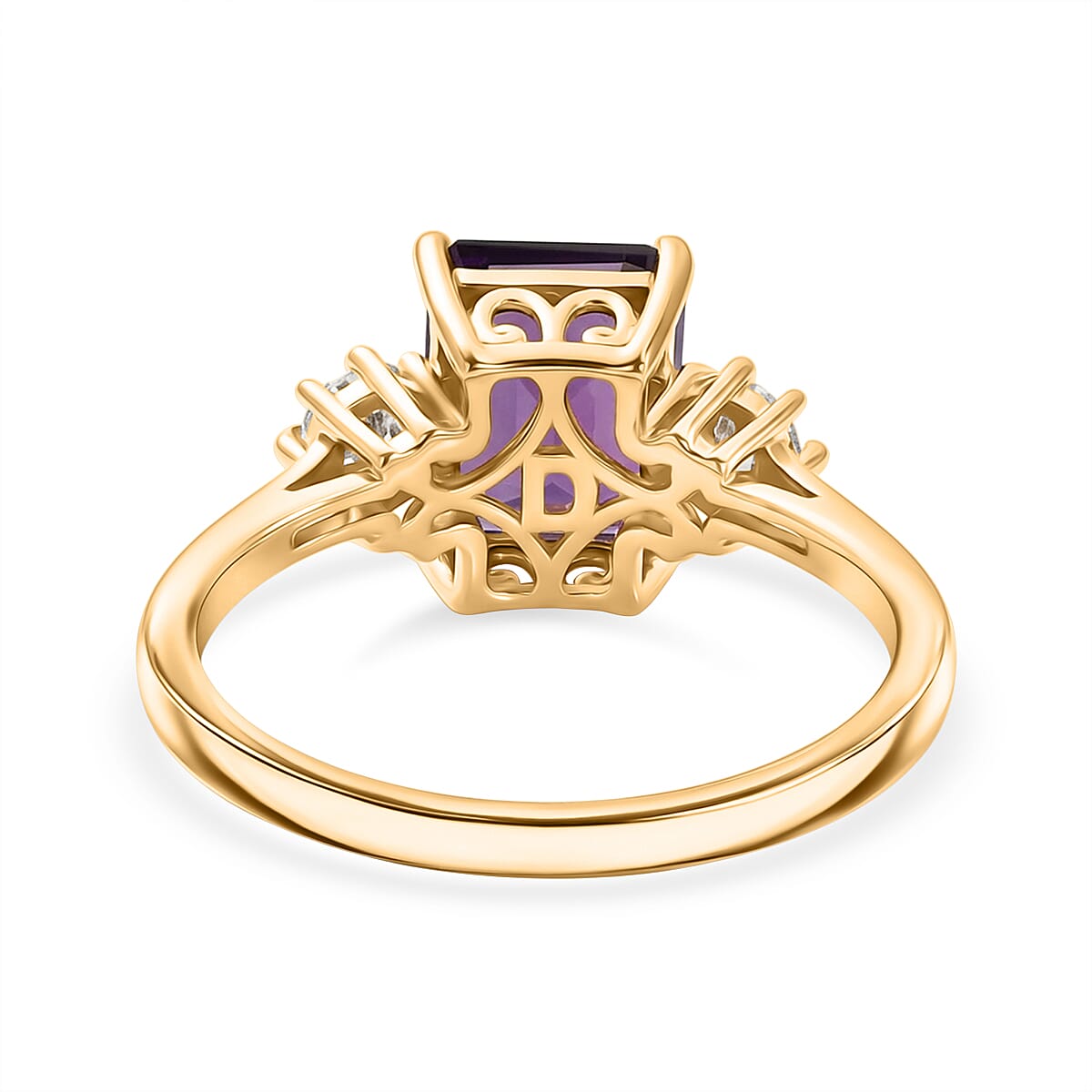 D'Joy Zambian Amethyst, Moissanite Main Stone With Side Stone Ring in 18K YG PlatingSterling Silver  2.742  Ct.