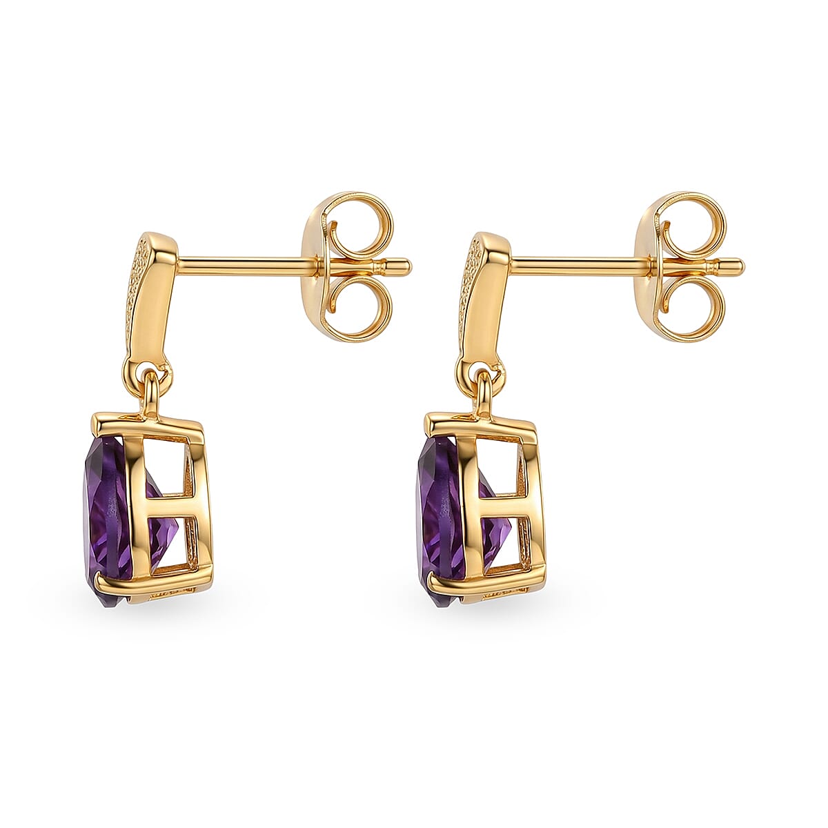 D'Joy - Zambian Amethyst Dangling Earring with Push Post in Yellow Gold Plated Sterling Silver 2.08 Ct.