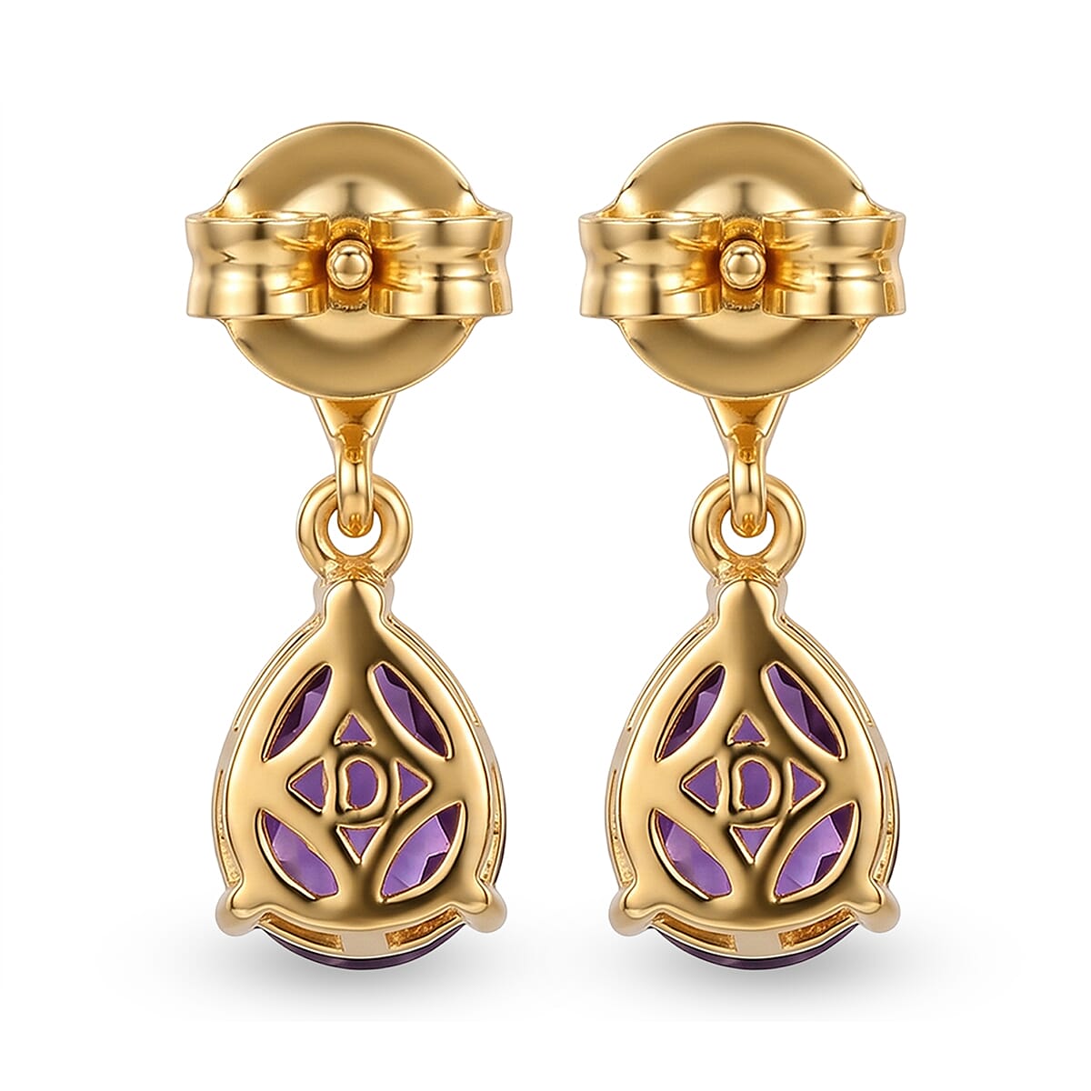 D'Joy - Zambian Amethyst Dangling Earring with Push Post in Yellow Gold Plated Sterling Silver 2.08 Ct.