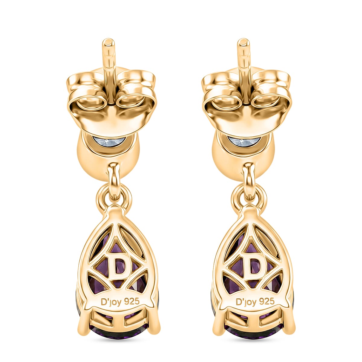 D'Joy - AAA Zambian Amethyst & Moissanite Dangling Earring with Push Post in Yellow Gold Plated Sterling Silver 2.22 Ct.