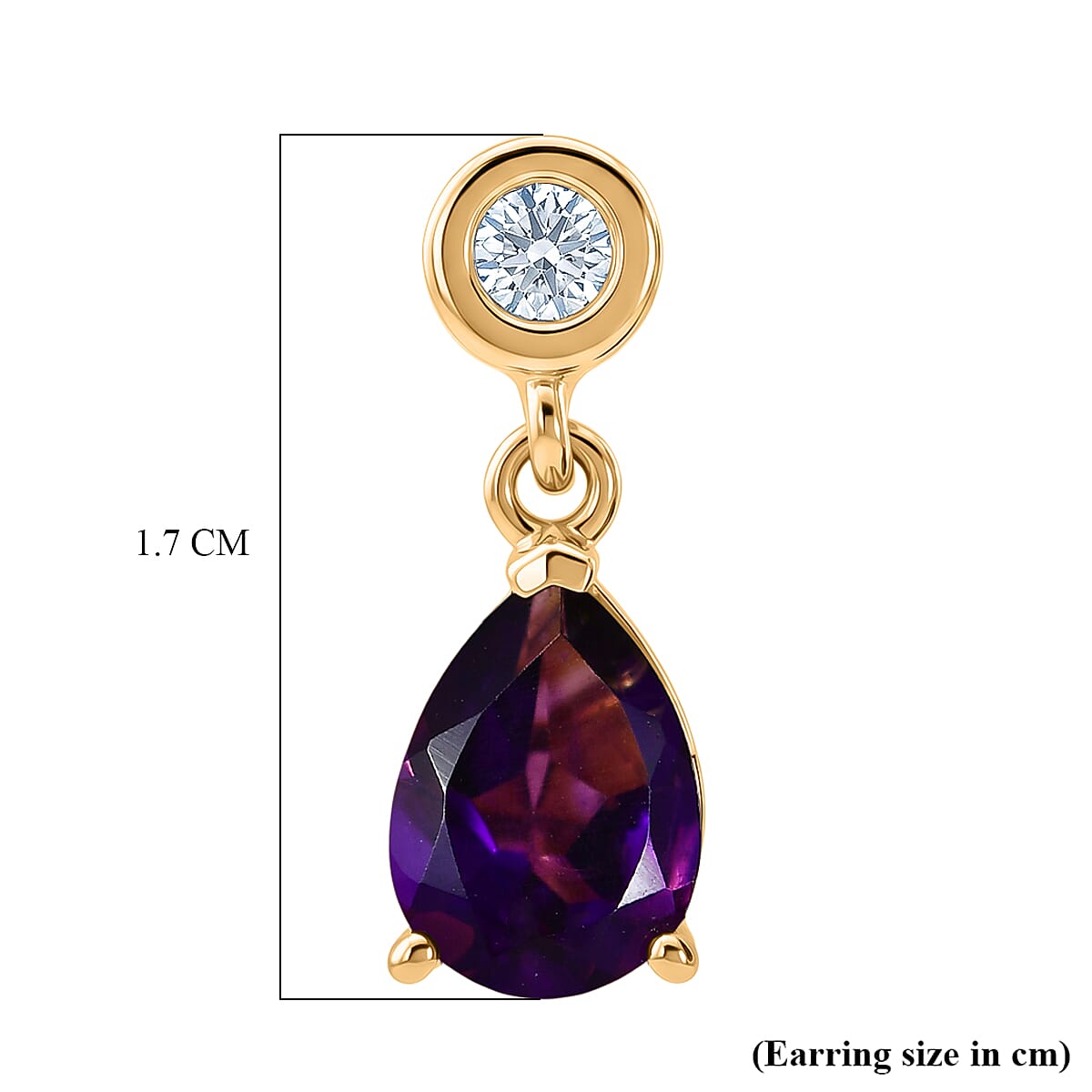 D'Joy - AAA Zambian Amethyst & Moissanite Dangling Earring with Push Post in Yellow Gold Plated Sterling Silver 2.22 Ct.