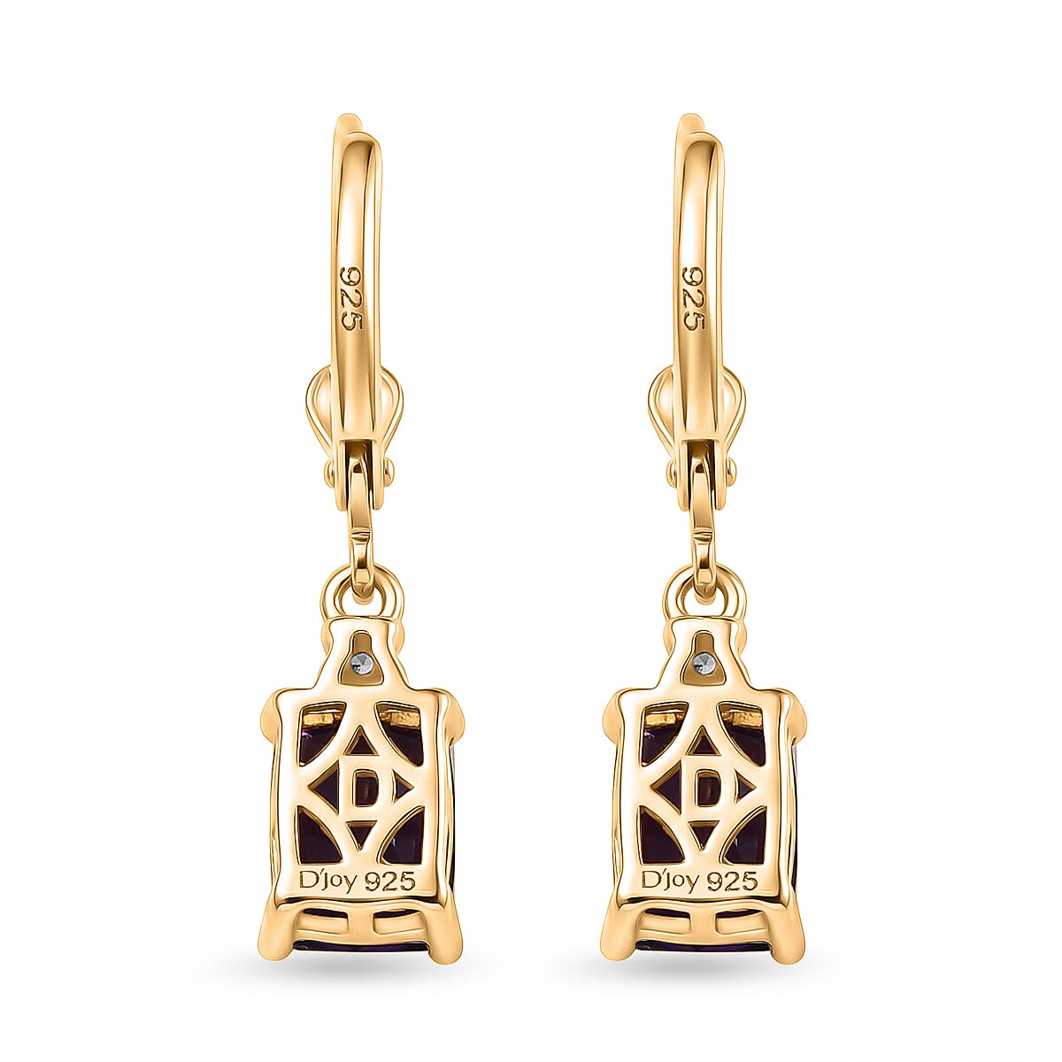 D'Joy - AAA Zambian Amethyst & White Zircon Earring with Lever Back in Yellow Gold Plated Sterling Silver 2.95 Ct.