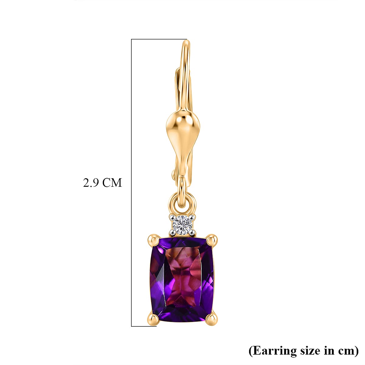 D'Joy - AAA Zambian Amethyst & White Zircon Earring with Lever Back in Yellow Gold Plated Sterling Silver 2.95 Ct.