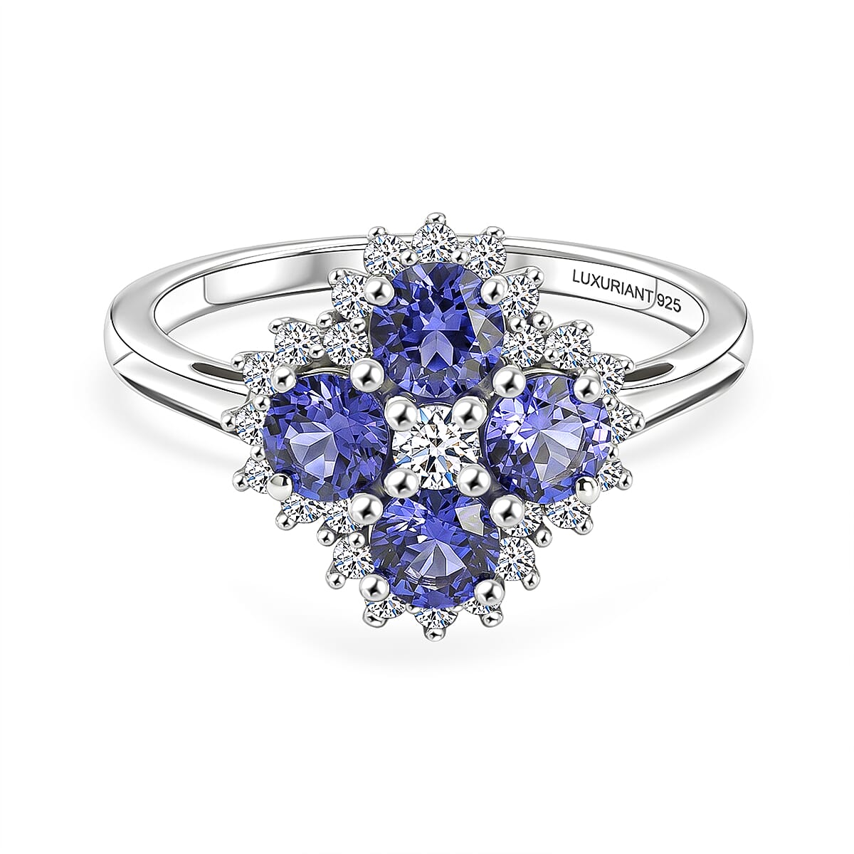Luxuriant Tanzanite, Lab Grown Diamond Main Stone With Surrounding Stone Ring in Rhodium OverlaySterling Silver  1.373  Ct.