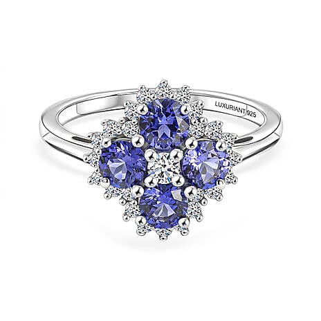 Luxuriant Tanzanite, Lab Grown Diamond Main Stone With Surrounding Stone Ring in Rhodium OverlaySterling Silver  1.373  Ct.