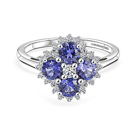 Luxuriant - Tanzanite & Lab Grown Diamond (SI-G-H) Cluster Ring in Rhodium Overlay Sterling Silver 1.37 Ct. Luxuriant - Tanzanite & Lab Grown Diamond (SI-G-H) Cluster Ring in Rhodium Overlay Sterling Silver 1.37 Ct.