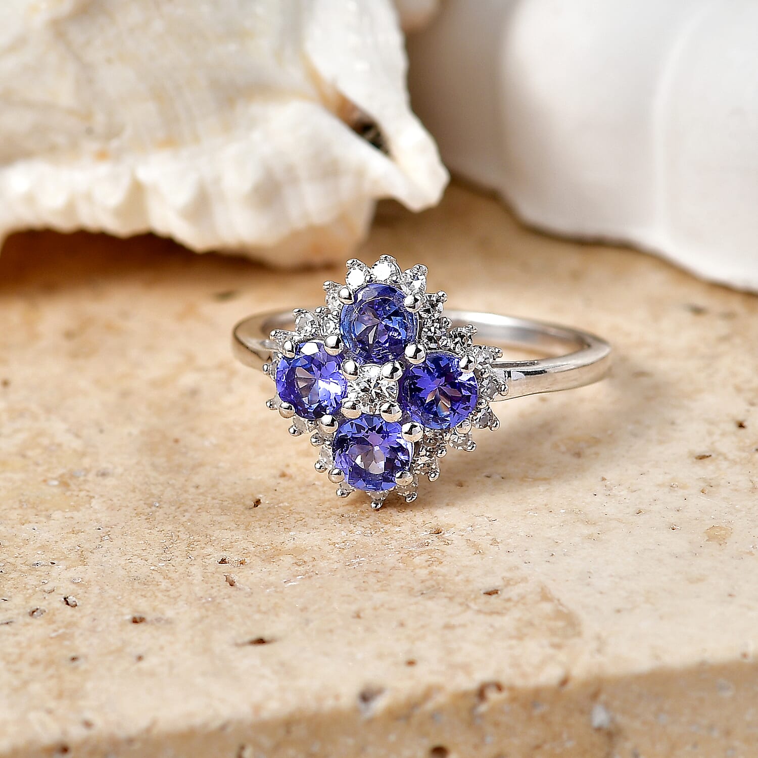 Luxuriant Tanzanite, Lab Grown Diamond Main Stone With Surrounding Stone Ring in Rhodium OverlaySterling Silver  1.373  Ct.