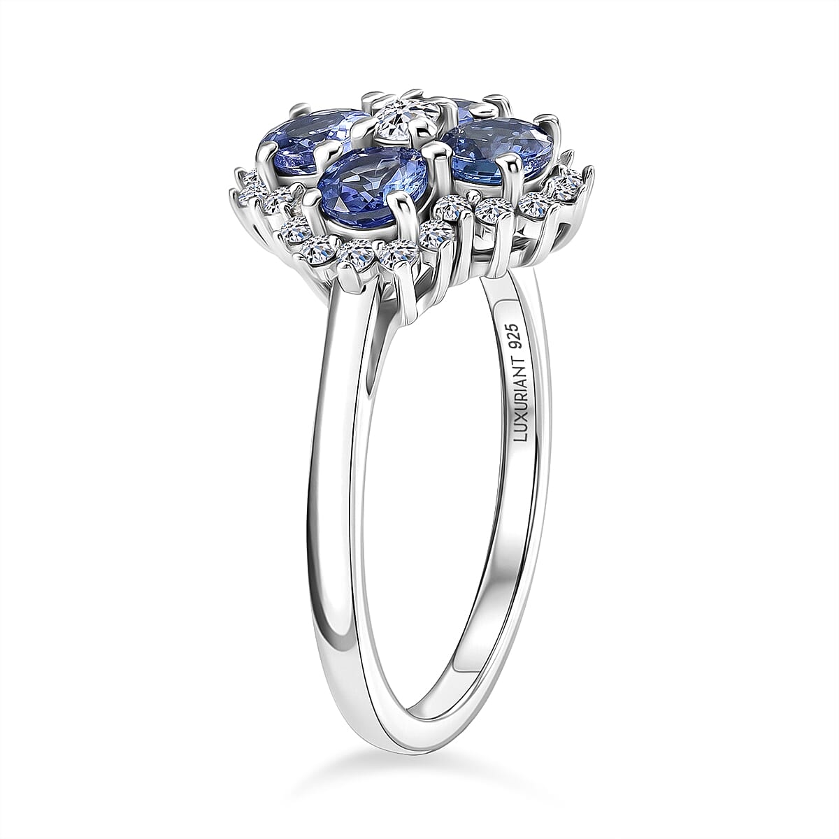 Luxuriant Tanzanite, Lab Grown Diamond Main Stone With Surrounding Stone Ring in Rhodium OverlaySterling Silver  1.373  Ct.