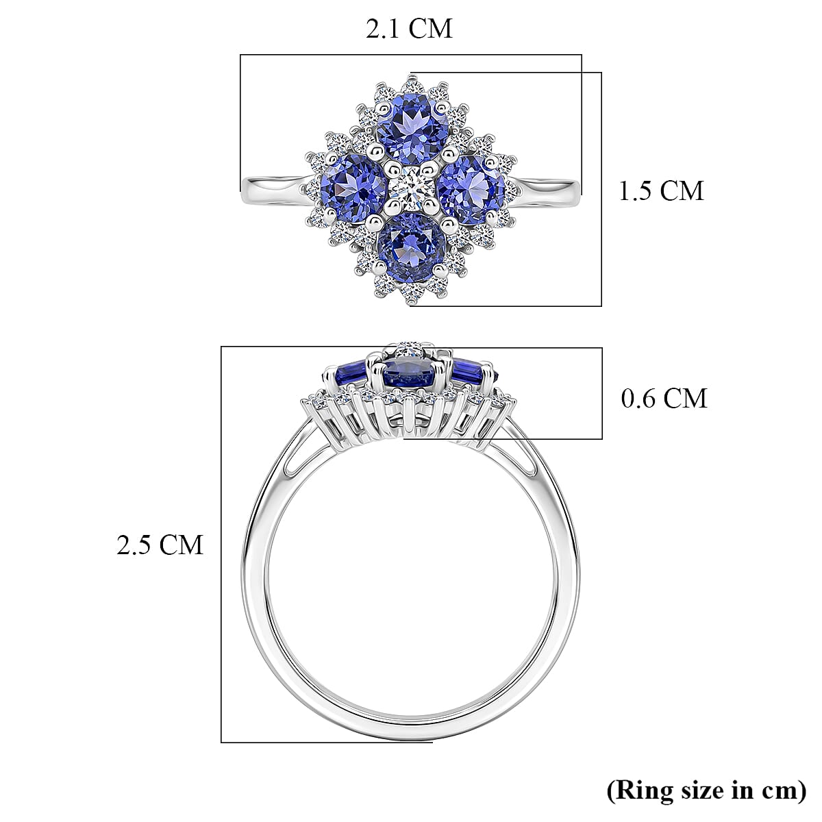 Luxuriant Tanzanite, Lab Grown Diamond Main Stone With Surrounding Stone Ring in Rhodium OverlaySterling Silver  1.373  Ct.