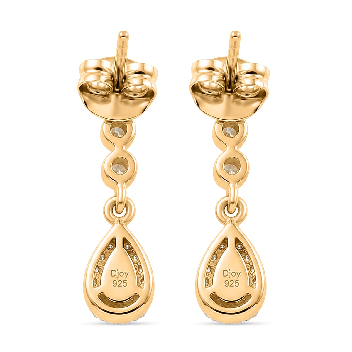 D'Joy - Tanzanite & White Zircon Dangling Earring with Push Post in Yellow Gold Plated Sterling Silver 1.00 Ct.
