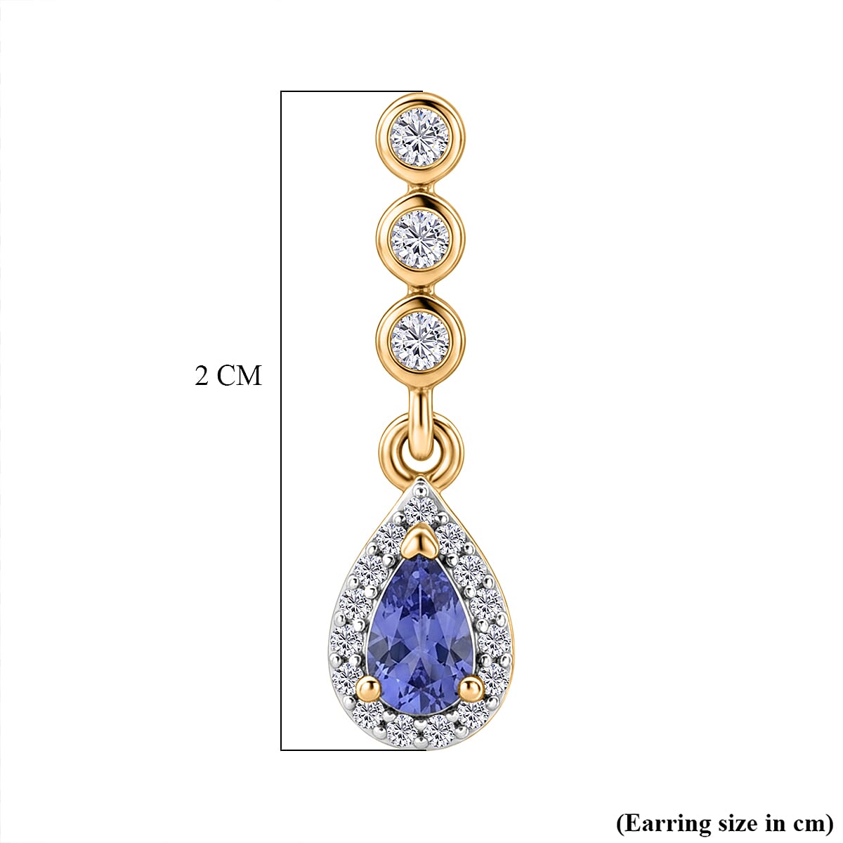 D'Joy - Tanzanite & White Zircon Dangling Earring with Push Post in Yellow Gold Plated Sterling Silver 1.00 Ct.