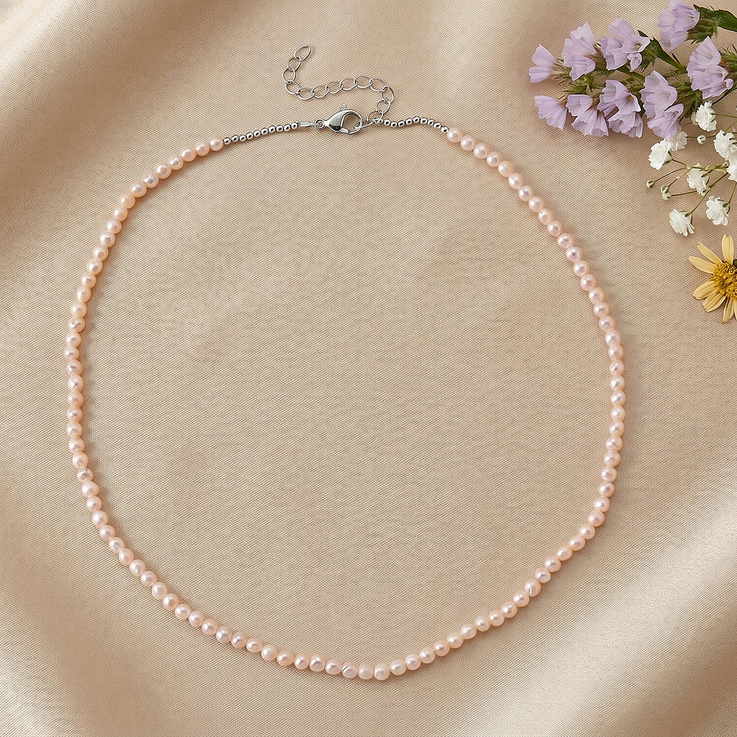 White Fresh Water Pearl Adjustable Necklace (Size -18-2 Ext) in Silver Tone 60.00 Ct.