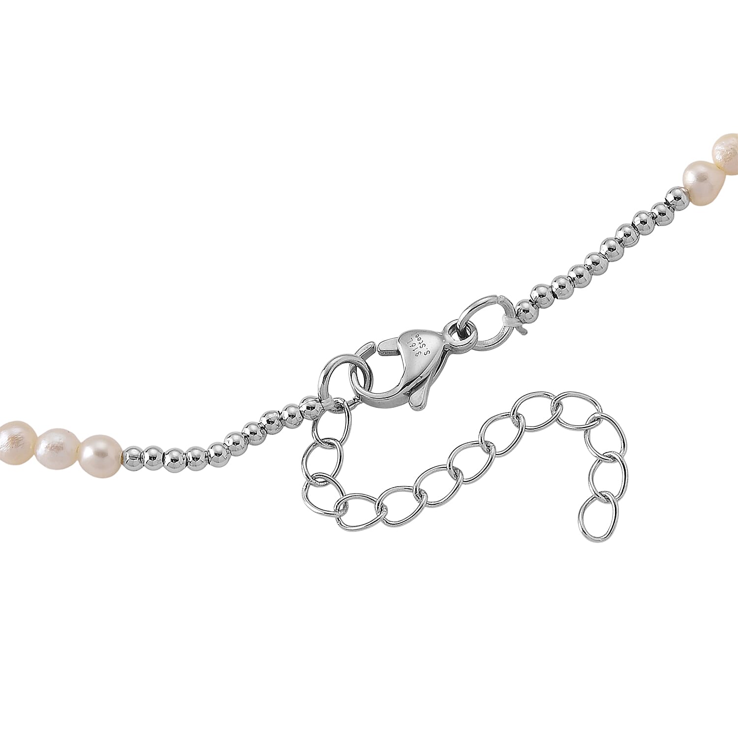 White Fresh Water Pearl Adjustable Necklace (Size -18-2 Ext) in Silver Tone 60.00 Ct.