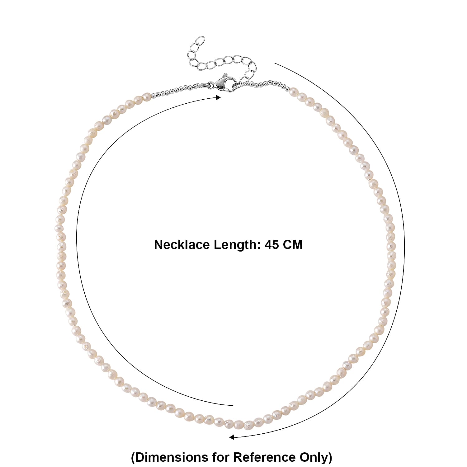 White Fresh Water Pearl Adjustable Necklace (Size -18-2 Ext) in Silver Tone 60.00 Ct.