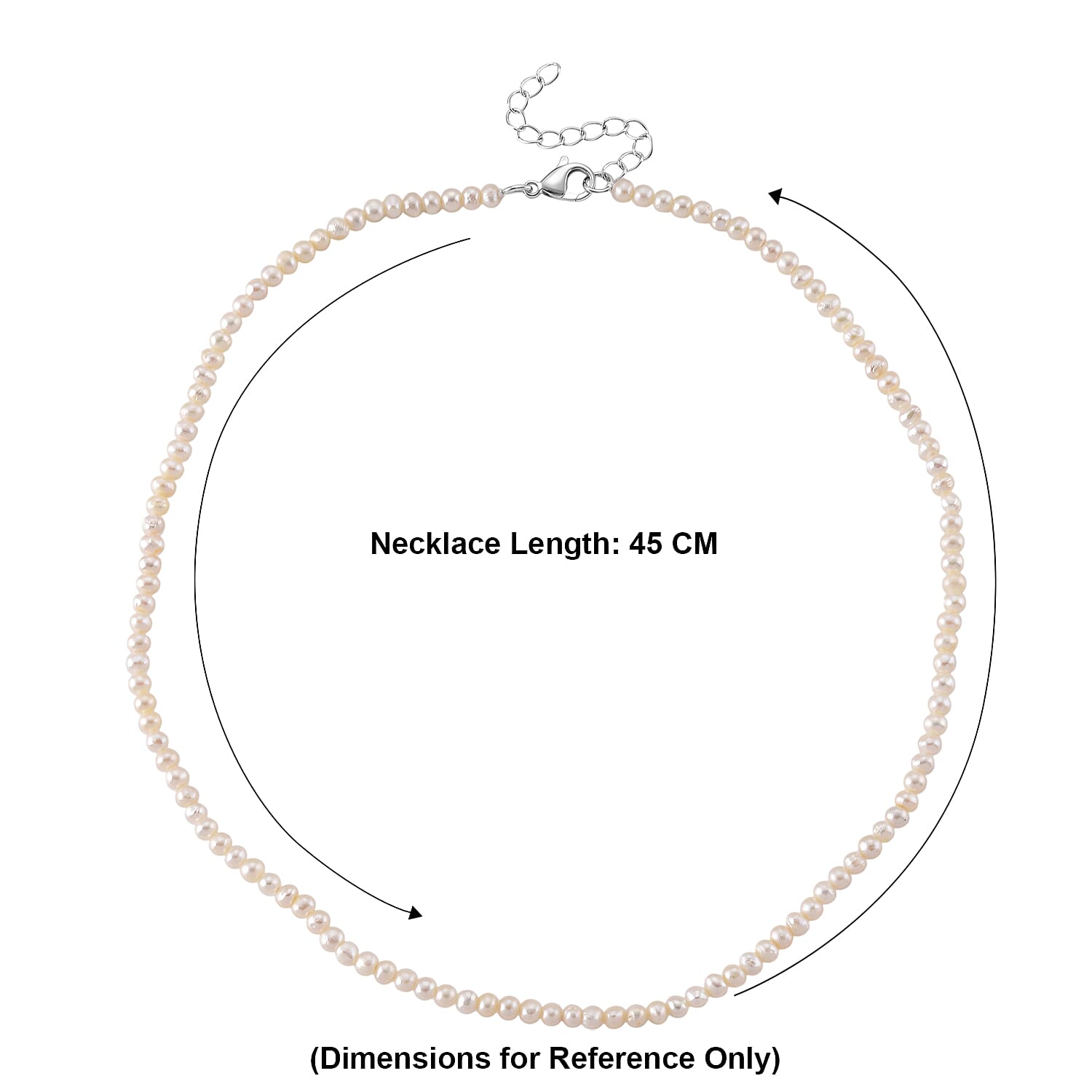 White Fresh Water Pearl Adjustable Necklace (Size - 18-2 Ext) in Silver Tone 75.00 Ct.