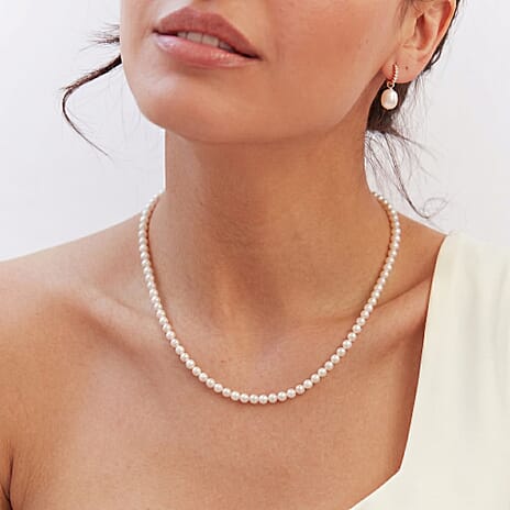 High Luster White Fresh Water Pearl  Necklace (Size - 18-2 Ext)