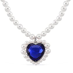 Pink Glass, White Crystal & White Shell Pearl Heart Necklace (Size - 20-2 Ext) in Rose Tone