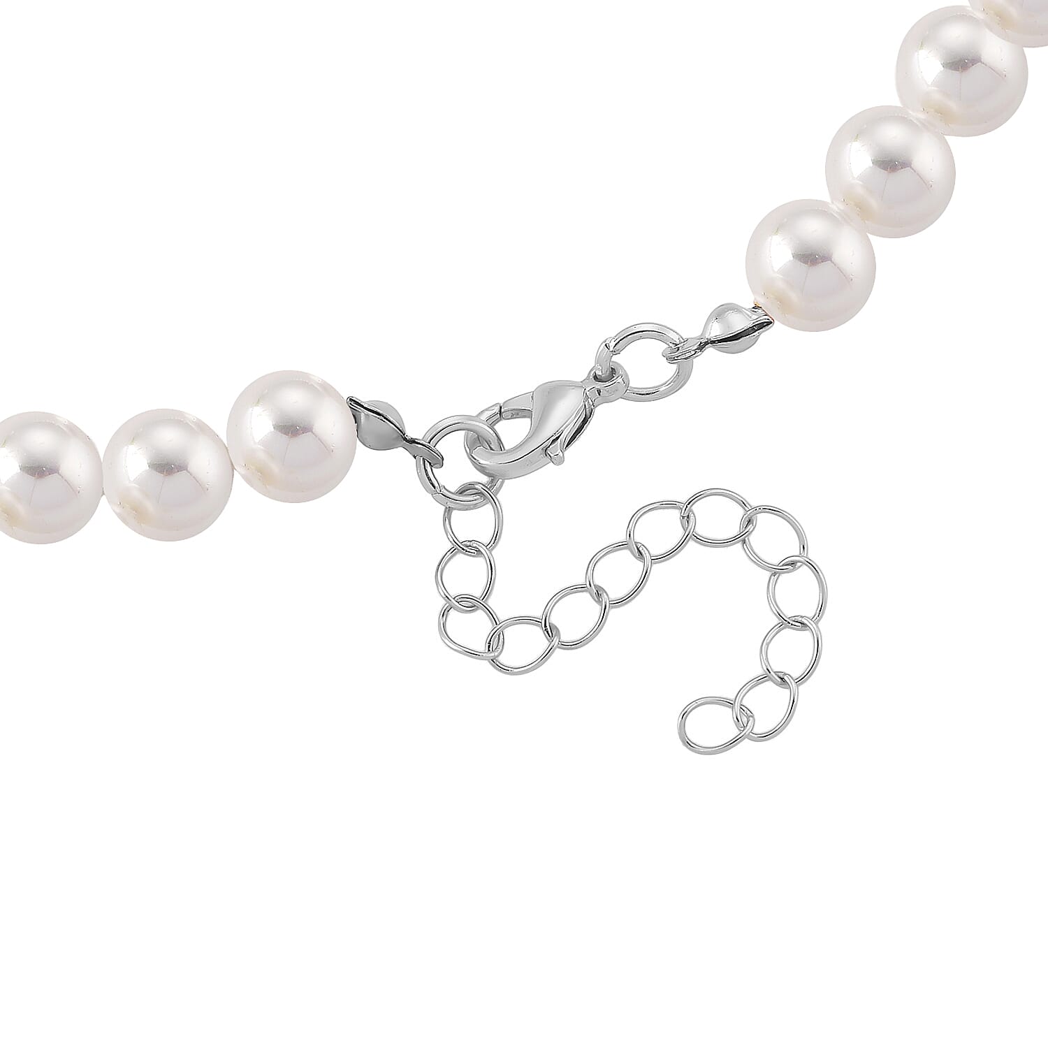 Blue Glass, White Crystal & White Shell Pearl Heart Necklace (Size - 20-2 Ext)