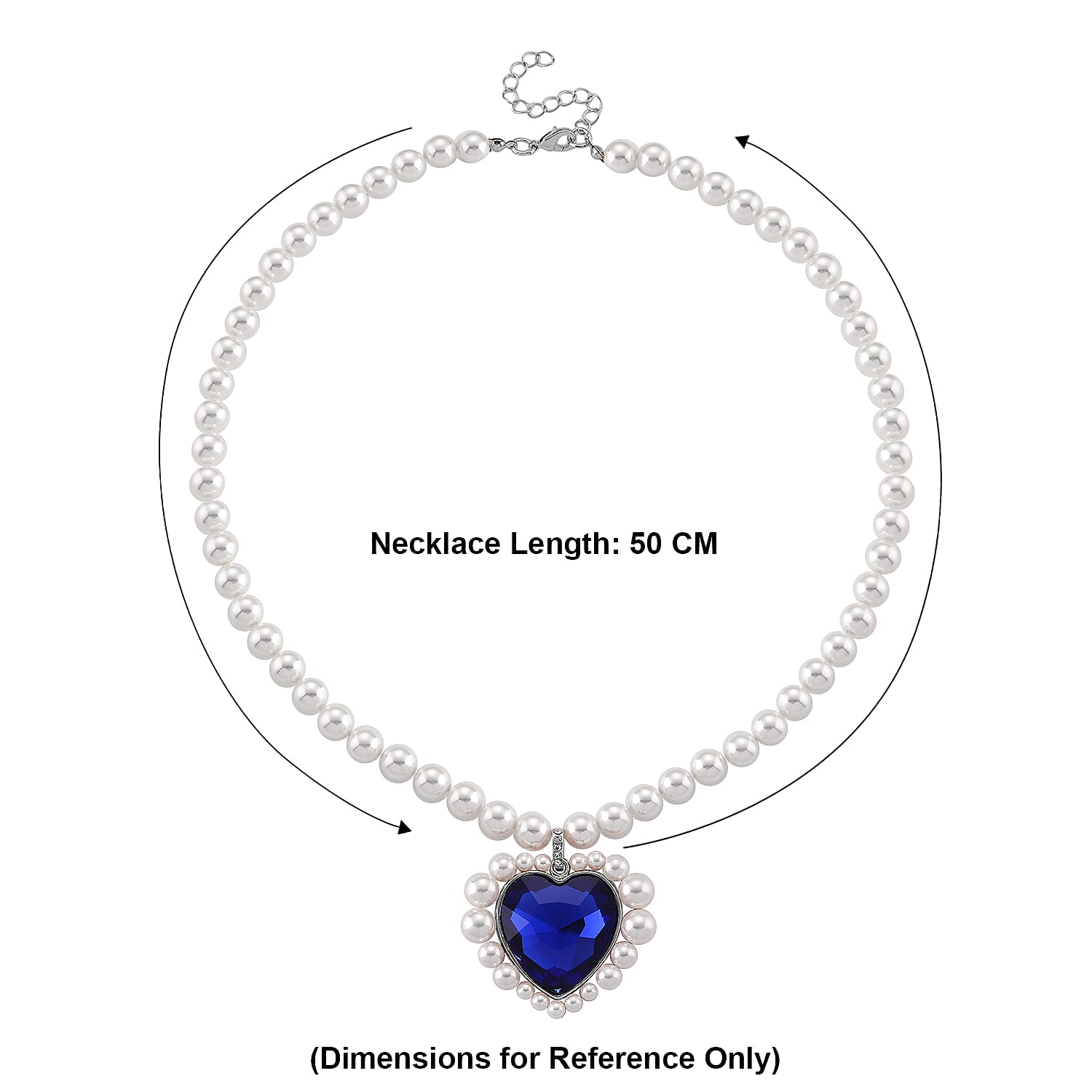 Blue Glass, White Crystal & White Shell Pearl Heart Necklace (Size - 20-2 Ext)