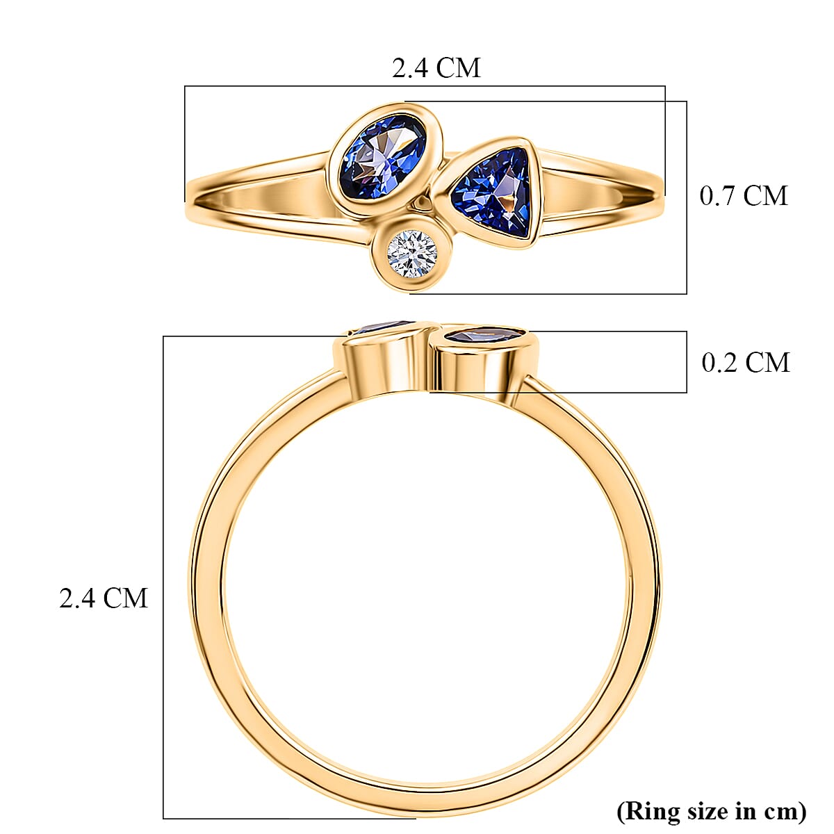 Luxuriant - Tanzanite & Lab Grown Diamond (SI-G-H) Trilogy Ring in Yellow Gold Plated Sterling Silver 0.55 Ct.