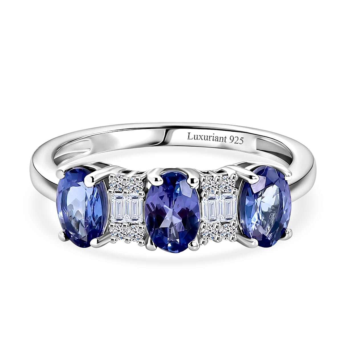 Luxuriant Tanzanite, Lab Grown Diamond 3 Stone Ring in Rhodium OverlaySterling Silver  1.541  Ct.