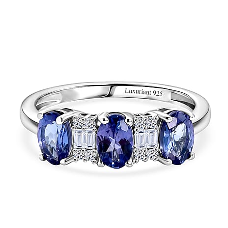 Luxuriant Tanzanite, Lab Grown Diamond 3 Stone Ring in Rhodium OverlaySterling Silver  1.541  Ct.